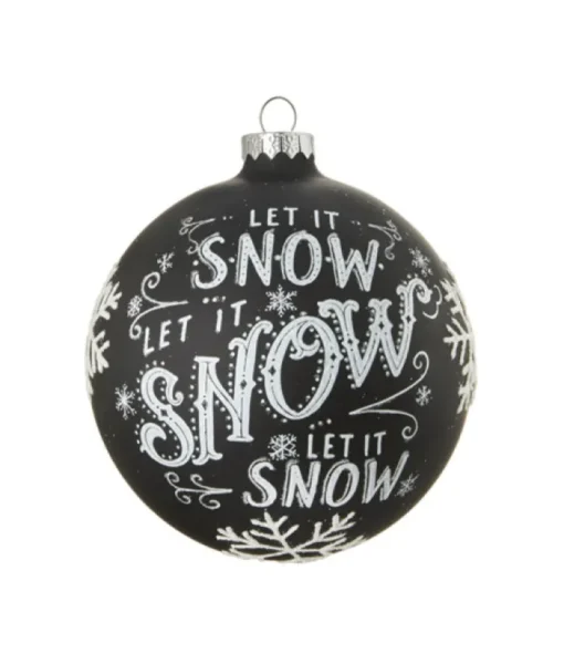 Boutique de Noël Miscellaneous*Black Glass Ball Ornament With "Let It Snow" Motif