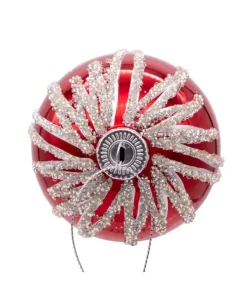 Boutique de Noël Christmas Classics*Box Of 6 Red Glass Jewelled Glass Balls, Snowflake Design 80Mm
