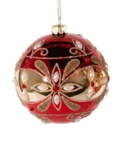 Boutique de Noël Collections*Classic Red/Gold Glass Ball Ornament