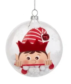 Boutique de Noël Miscellaneous*Clear Glass Ornament With Elf Motif And Snow Ball Filling, 4" Large
