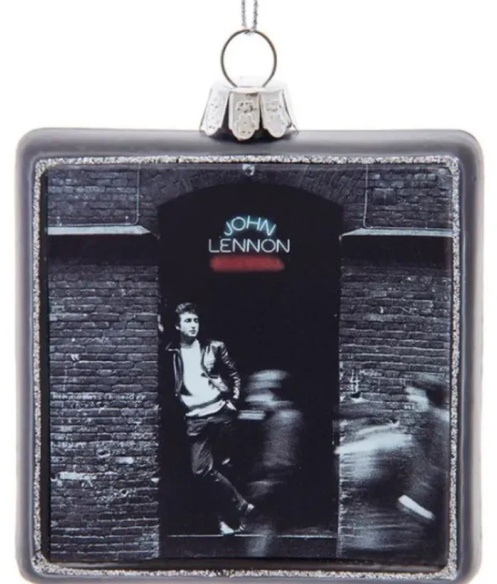 Boutique de Noël Music*Collectible Ornament In Glass, 1975 Vinyl Record "Rock And Roll" By John Lennon