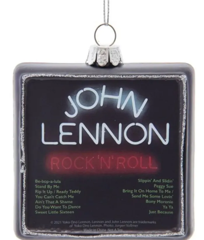 Boutique de Noël Music*Collectible Ornament In Glass, 1975 Vinyl Record "Rock And Roll" By John Lennon