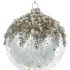 Boutique de Noël Winter Wonderland*Glass Ball Ornament, Silver And Ice Spangling, With Fake Pearls