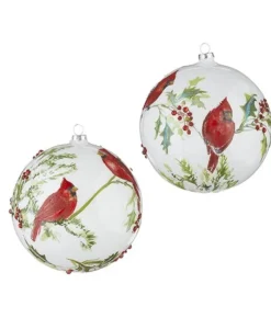 Boutique de Noël Miscellaneous*Glass Ball Ornament, With Cardinals On Holly Branch, 6