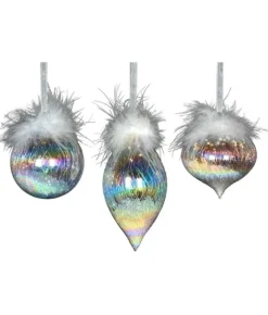 Boutique de Noël Varied Shapes*Glass Ornament, 80Mm, Iris Finial With Feather Decoration