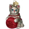 Boutique de Noël Varied Shapes*Grey/Red Kitten Glass Ornament