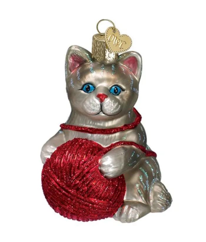 Boutique de Noël Varied Shapes*Grey/Red Kitten Glass Ornament