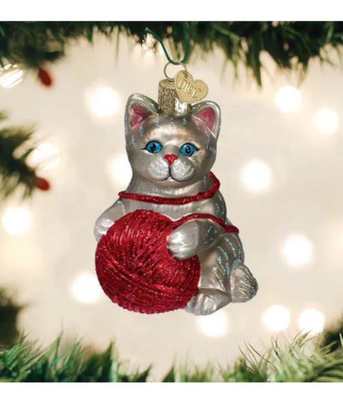 Boutique de Noël Varied Shapes*Grey/Red Kitten Glass Ornament