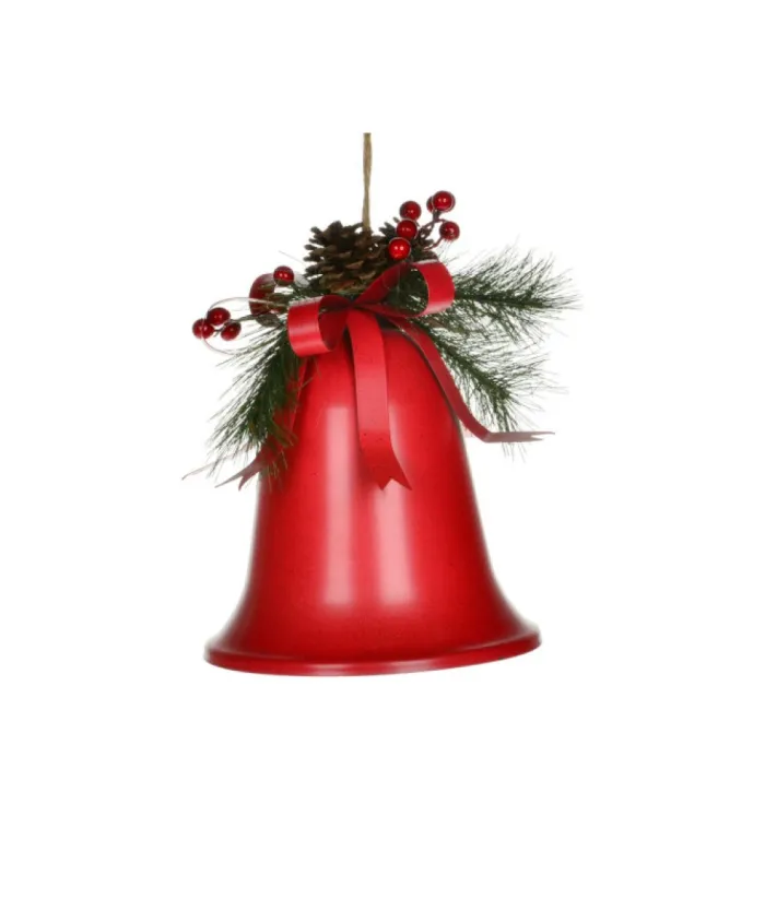 Boutique de Noël Christmas Classics*Home Decor, 10" Metal Bell With Sprig Of Berries And Pine Cone
