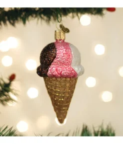 Boutique de Noël Varied Shapes*Neapolitan Ice Cream Cone Glass Ornament