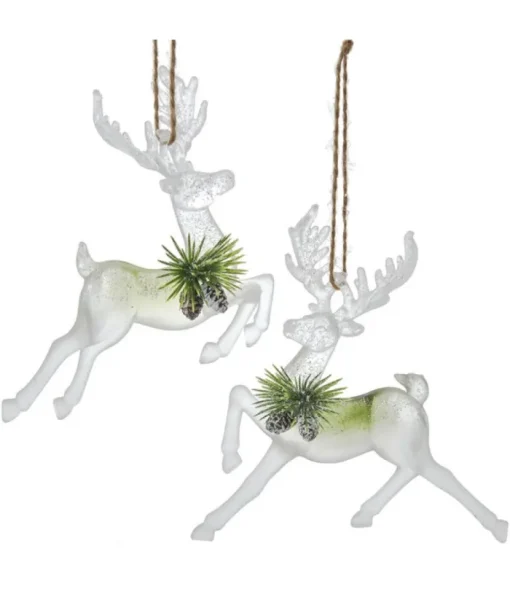 Boutique de Noël Winter Wonderland*Ornament, Clear Acrylic, Deer In Sage And Ivory Colours