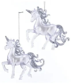 Boutique de Noël Enchanted Forest*Ornament, Clear Acrylic Unicorn, With Glittering Tail And Mane