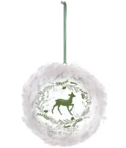 Boutique de Noël Winter Wonderland*Ornament, Disc Shape, With Deer Motif And Fur Trim