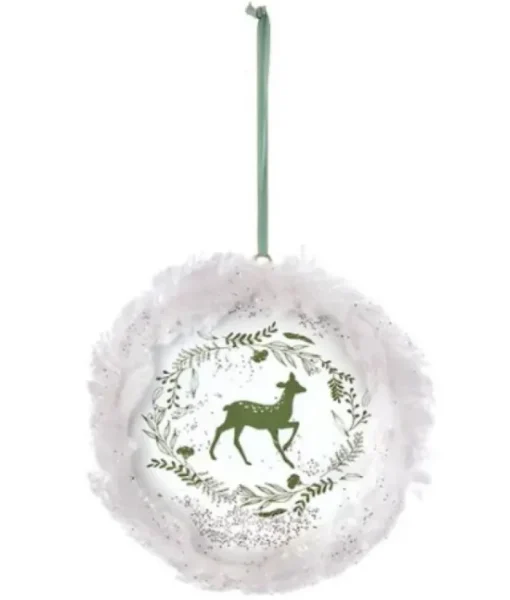 Boutique de Noël Winter Wonderland*Ornament, Disc Shape, With Deer Motif And Fur Trim