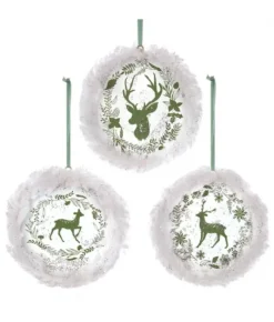 Boutique de Noël Winter Wonderland*Ornament, Disc Shape, With Deer Motif And Fur Trim