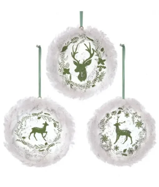 Boutique de Noël Winter Wonderland*Ornament, Disc Shape, With Deer Motif And Fur Trim
