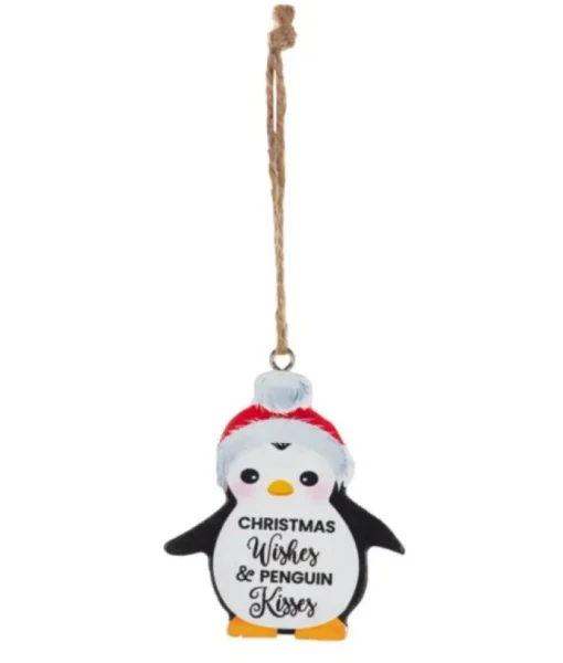 Boutique de Noël Family & Friends*Ornament, Festive Penguin, With Message "Christmas Wishes And Penguin Kisses"