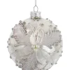 Boutique de Noël Winter Wonderland*Ornament, Frosted 100Mm Ball, With Ornate Oak Leaves And Pearl Like Decoration