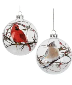 Boutique de Noël Varied Shapes*Ornament, Glass Ball, Cardinal On Branch Motif