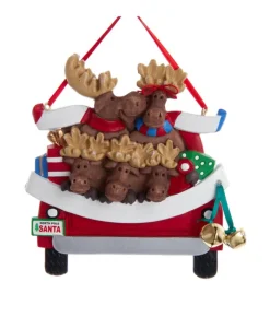 Boutique de Noël Farm House & Western*Ornament With Bells, Red Pickup Truck With Moose Family And Xmas Tree