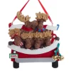 Boutique de Noël Farm House & Western*Ornament With Bells, Red Pickup Truck With Moose Family And Xmas Tree