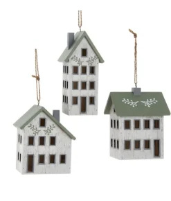 Boutique de Noël Rustic*Ornament, Wooden House, Ivory And Sage Colours.