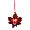 Boutique de Noël Rustic*Ornament, Wooden Maple Leaf With Heart Shaped Canada Flag
