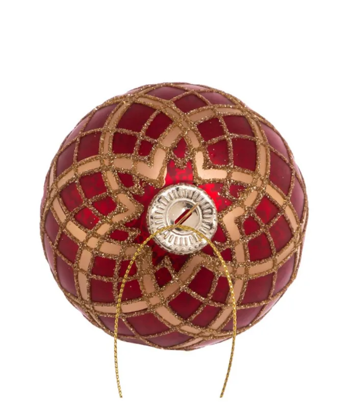 Boutique de Noël Glass Ball Boxes*Red And Gold Decorated Glass Balls, 80Mm, 6 Per Box