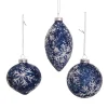 Boutique de Noël Glass Ball Boxes*Round, Onion And Filial Blue Glass Balls, With Snowflake Decoration, 80Mm, Box Of 3