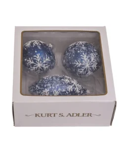 Boutique de Noël Glass Ball Boxes*Round, Onion And Filial Blue Glass Balls, With Snowflake Decoration, 80Mm, Box Of 3