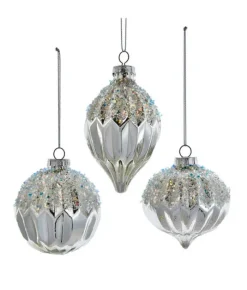 Boutique de Noël Glass Ball Boxes*Round, Onion And Filial Style Silver Ball Ornaments, 80Mm