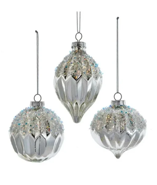 Boutique de Noël Glass Ball Boxes*Round, Onion And Filial Style Silver Ball Ornaments, 80Mm