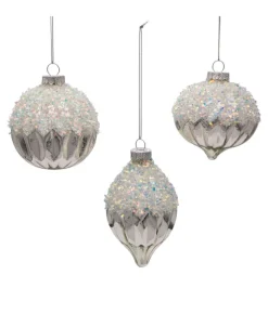 Boutique de Noël Glass Ball Boxes*Round, Onion And Filial Style Silver Ball Ornaments, 80Mm
