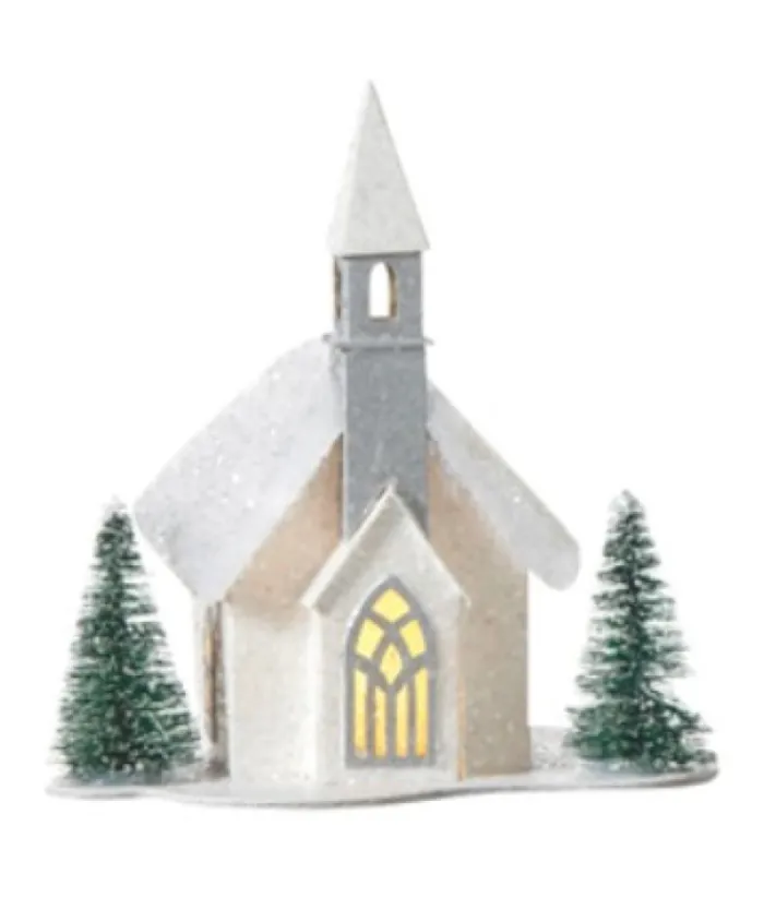 Boutique de Noël Religion*Table Decor, Ornament, White Church With Led Lighting