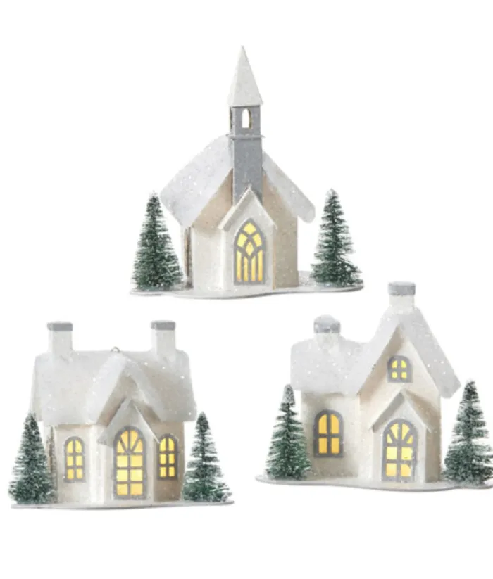 Boutique de Noël Religion*Table Decor, Ornament, White Church With Led Lighting