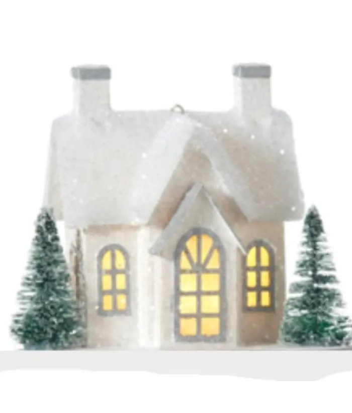 Boutique de Noël Usb & Led*Table Decor, Ornament, White Church With Led Lighting
