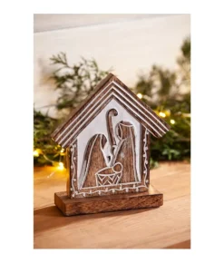 Boutique de Noël Religion*Table Ornament, Wooden Carving, The Nativity, Measures 7