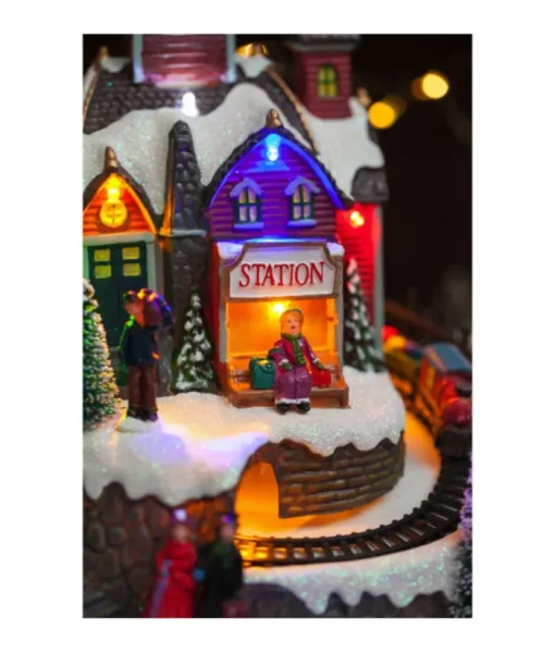 Boutique de Noël Animated And Musical Pieces*Table Piece, Animated Mountain Train Station, Led Lighting.