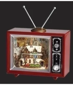 Boutique de Noël Animated And Musical Pieces*Table Piece, Musical Tv Box, Measures 6.5 Inches, With Train Station