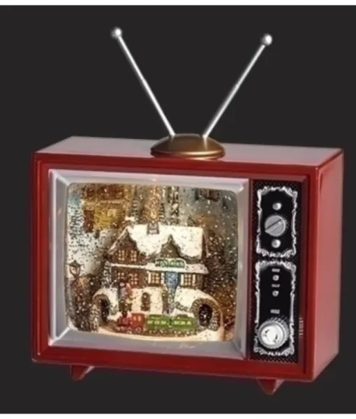 Boutique de Noël Animated And Musical Pieces*Table Piece, Musical Tv Box, Measures 6.5 Inches, With Train Station