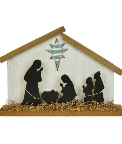 Boutique de Noël Religion & Nativities*Table Piece, Nativity Scene In Wood, With Led Illumination