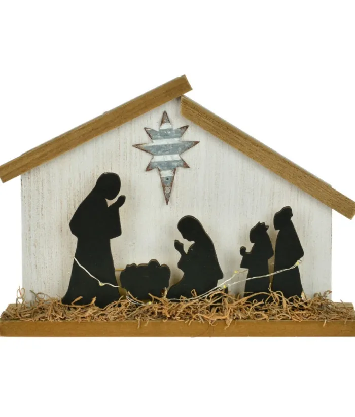 Boutique de Noël Religion & Nativities*Table Piece, Nativity Scene In Wood, With Led Illumination