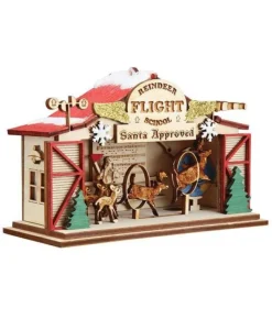 Boutique de Noël Nordic Villages*Table Piece, Santa'S Reindeer Flight School