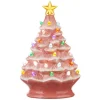 Boutique de Noël Usb & Led*Table Top Decoration, Illuminated (Led) Pink Ceramic Xmas Tree, Measures 8"