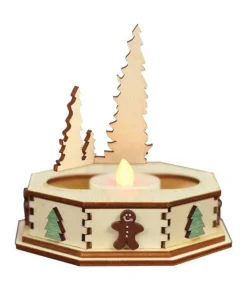 Boutique de Noël Nordic Villages*Tealight Holder In Wood, Led Lighting