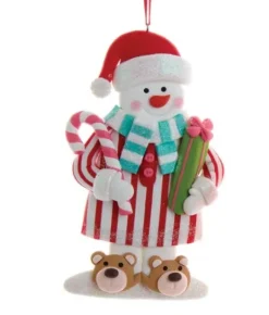 Boutique de Noël Winter Wonderland*Tree Ornament, Snowman In Candy Cane Pajamas