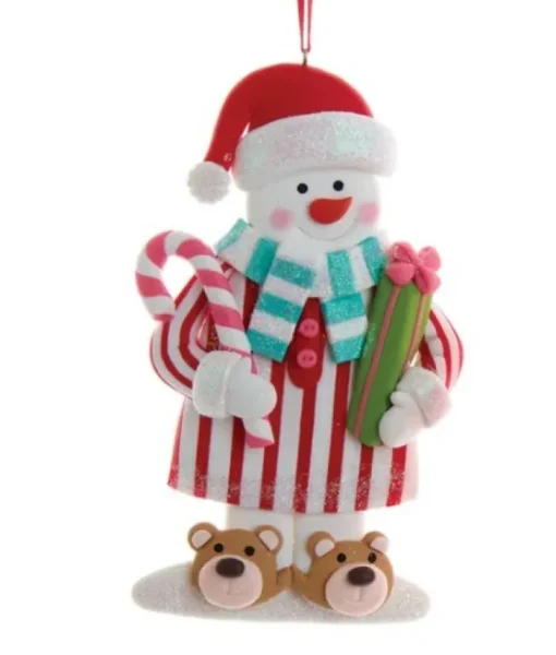 Boutique de Noël Winter Wonderland*Tree Ornament, Snowman In Candy Cane Pajamas
